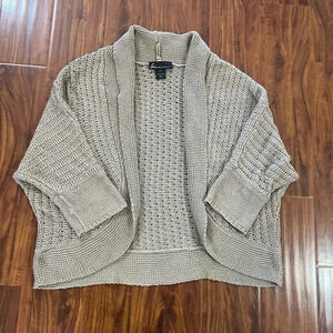 Lane Bryant Women’s Size 14/16 Tan Open Weave Cardigan 3/4 Sleeve Sweater